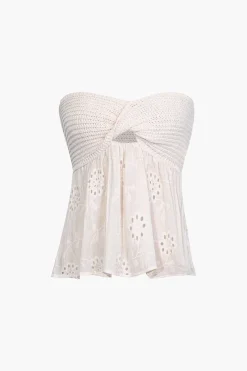 MICAS Tube Tops-Knot Front Knit Embroidered Tube Top BEIGE