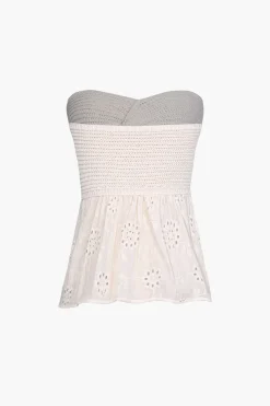 MICAS Tube Tops-Knot Front Knit Embroidered Tube Top BEIGE