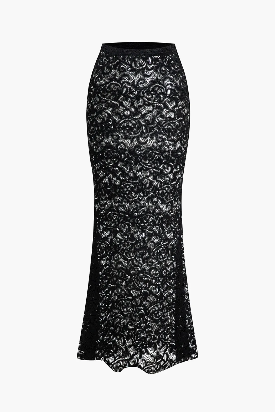 MICAS Skirt Sets-Lace Crop Top And High-Waisted Skirt Set BLACK