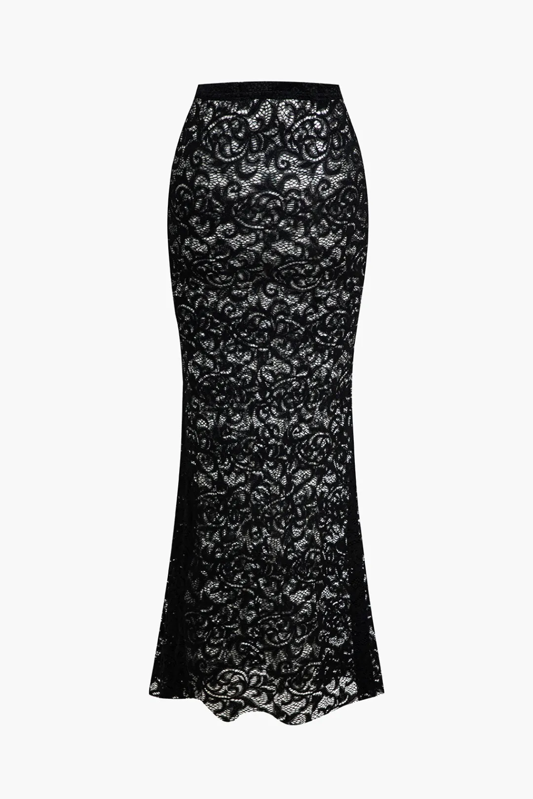 MICAS Skirt Sets-Lace Crop Top And High-Waisted Skirt Set BLACK