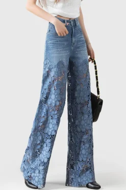 MICAS Jeans-Lace Cut Out Patchwork Wide Leg Jeans SKY BLUE