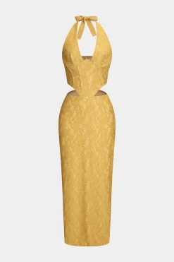 MICAS Maxi Dresses-Lace Cut Out Sleeveless Maxi Dress YELLOW