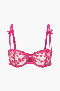 MICAS Lingerie & Sleepwear-Lace Embroidery Bustier Belted Lingerie Garter Set RASPBERRY