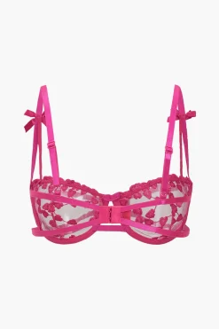 MICAS Lingerie & Sleepwear-Lace Embroidery Bustier Belted Lingerie Garter Set RASPBERRY