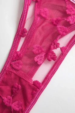 MICAS Lingerie & Sleepwear-Lace Embroidery Bustier Belted Lingerie Garter Set RASPBERRY