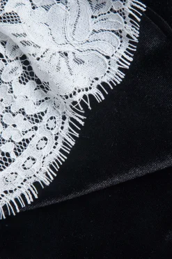 MICAS Long Sleeve Dresses|Mini Dresses-Lace Patchwork Velvet Long Sleeve Mini Dress BLACK