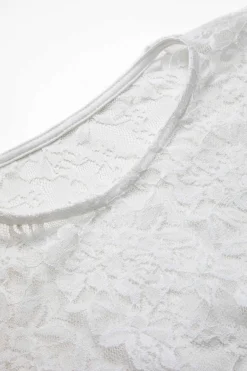 MICAS Long Sleeve Dresses|Mini Dresses-Lace Round Neck Bell Sleeve Mini Dress WHITE