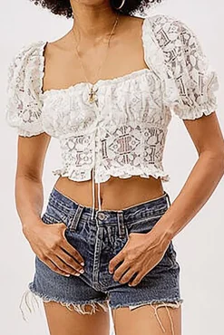 MICAS Blouses & Shirts-Lace Square Neck Buttons Down Shirt OPTICAL WHITE