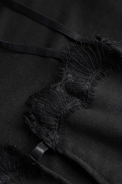 MICAS Mini Dresses-Lace Trim Backless Slit Mini Dress BLACK