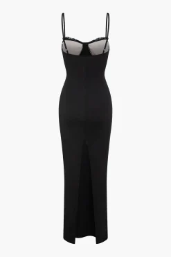 MICAS Maxi Dresses-Lace Trim Patchwork Maxi Dress BLACK