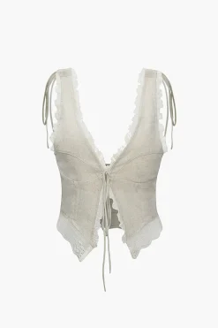 MICAS Tank Tops & Cami-Lace Trim Tie Front Tank Top