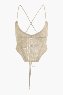 MICAS Knit Sets-Lace Up Crisscross Knit Crop Top And Mini Skirt Set