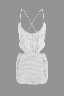 MICAS Knit Sets-Lace Up Crisscross Knit Crop Top And Mini Skirt Set