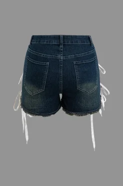 MICAS Shorts-Lace Up Denim Short DARK WASH BLUE