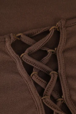 MICAS Long Sleeve Tops|Long Sleeves Tops-Lace Up Slit Sleeve Crop Top