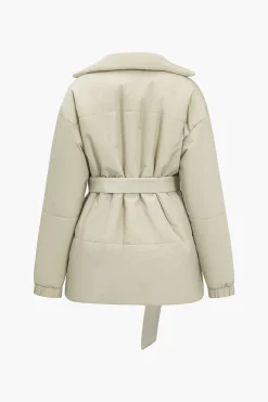 MICAS Outerwear|Outerwear-Lapel Belted Puffer BEIGE