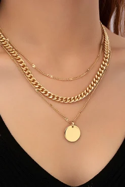 MICAS Necklaces|Accessories-Layer Disc Pendant Necklace GOLD