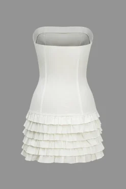 MICAS Mini Dresses-Layer Ruffle Strapless Mini Dress OPTICAL WHITE