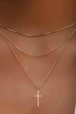 MICAS Necklaces|Accessories-Layered Pendant Lock Chain Necklace GOLD