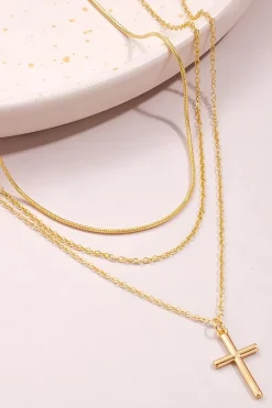 MICAS Necklaces|Accessories-Layered Pendant Lock Chain Necklace GOLD