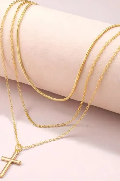 MICAS Necklaces|Accessories-Layered Pendant Lock Chain Necklace GOLD