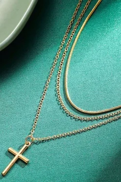 MICAS Necklaces|Accessories-Layered Pendant Lock Chain Necklace GOLD