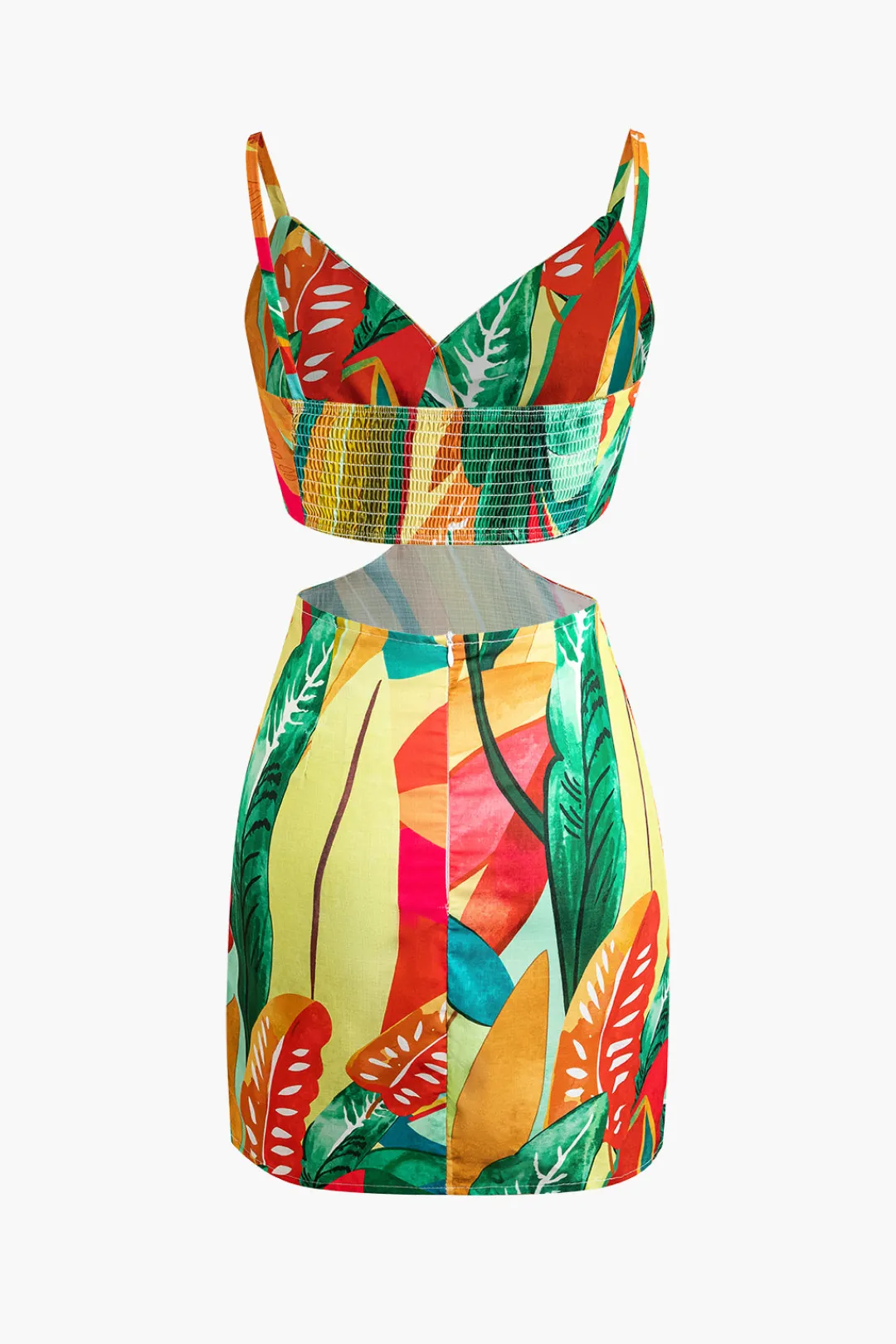 MICAS Mini Dresses-Leaf Print Cutout Mini Dress MULTICOLOR