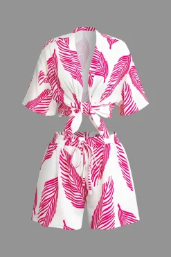 MICAS Short Sets|Vacation Sets-Leaf Print Drawstring Shorts Set