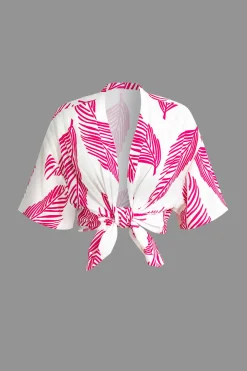 MICAS Short Sets|Vacation Sets-Leaf Print Drawstring Shorts Set