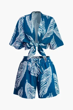 MICAS Short Sets|Vacation Sets-Leaf Print Drawstring Shorts Set