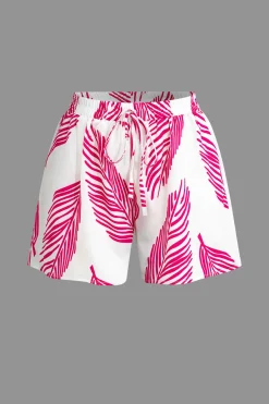 MICAS Short Sets|Vacation Sets-Leaf Print Drawstring Shorts Set