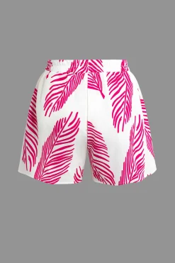 MICAS Short Sets|Vacation Sets-Leaf Print Drawstring Shorts Set