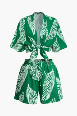 MICAS Short Sets|Vacation Sets-Leaf Print Drawstring Shorts Set