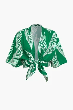 MICAS Short Sets|Vacation Sets-Leaf Print Drawstring Shorts Set