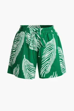 MICAS Short Sets|Vacation Sets-Leaf Print Drawstring Shorts Set