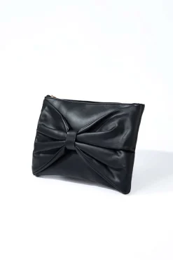 MICAS Bags-Leather Bow Clutch Bag BLACK