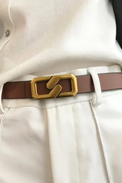 MICAS Accessories-Leather Decorative Waist Belt TAN