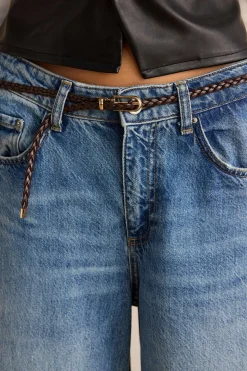 MICAS Accessories-Leather Woven Waist Belt COFFEE