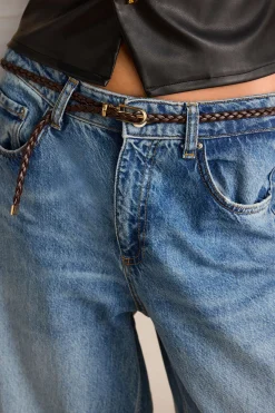 MICAS Accessories-Leather Woven Waist Belt COFFEE