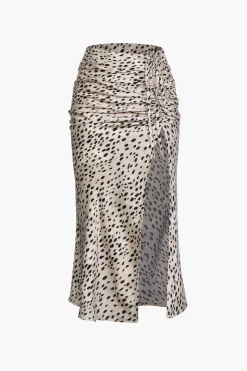 MICAS Skirts-Leopard Drawstring Slit Skirt