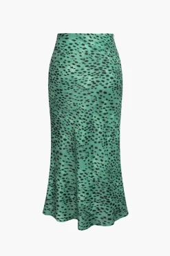 MICAS Skirts-Leopard Drawstring Slit Skirt