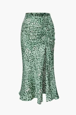 MICAS Skirts-Leopard Drawstring Slit Skirt