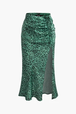 MICAS Skirts-Leopard Drawstring Slit Skirt