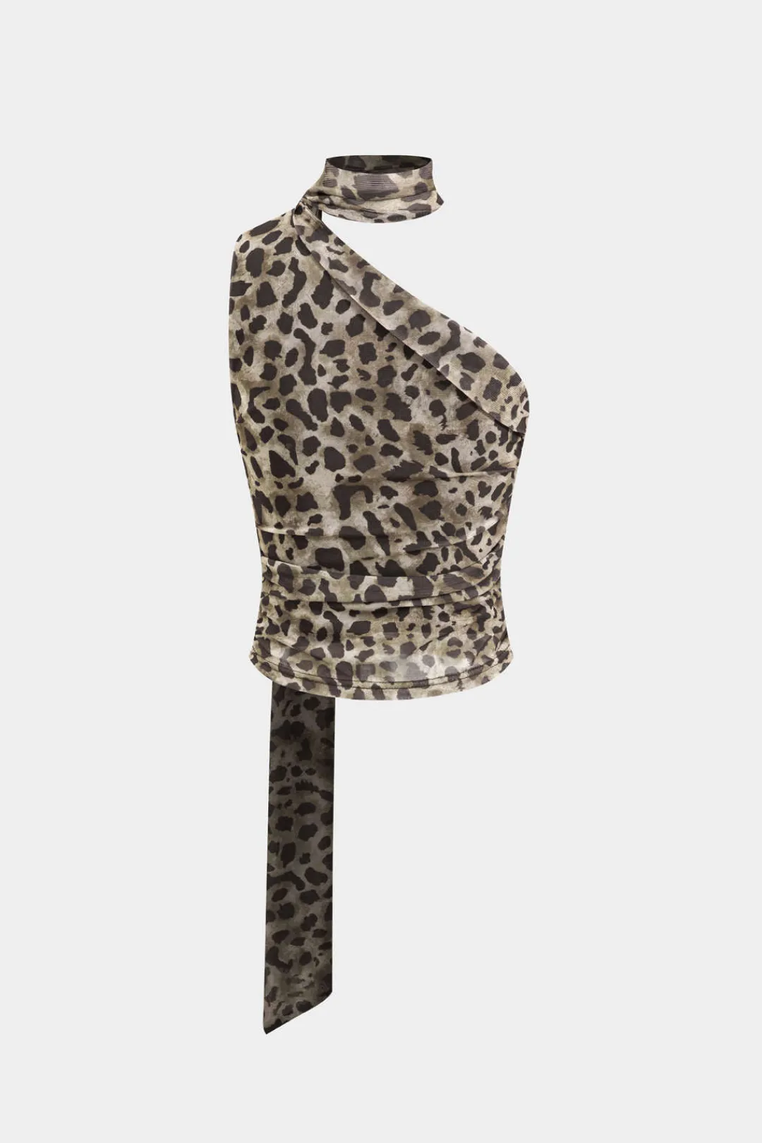 MICAS Tank Tops & Cami-Leopard Print Asymmetrical Mesh Tank Top Contrast Color