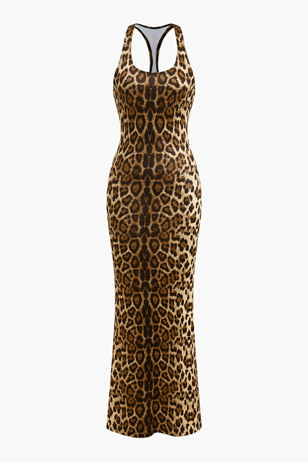 MICAS Maxi Dresses-Leopard Print Backless Sleeveless Maxi Dress Contrast Color