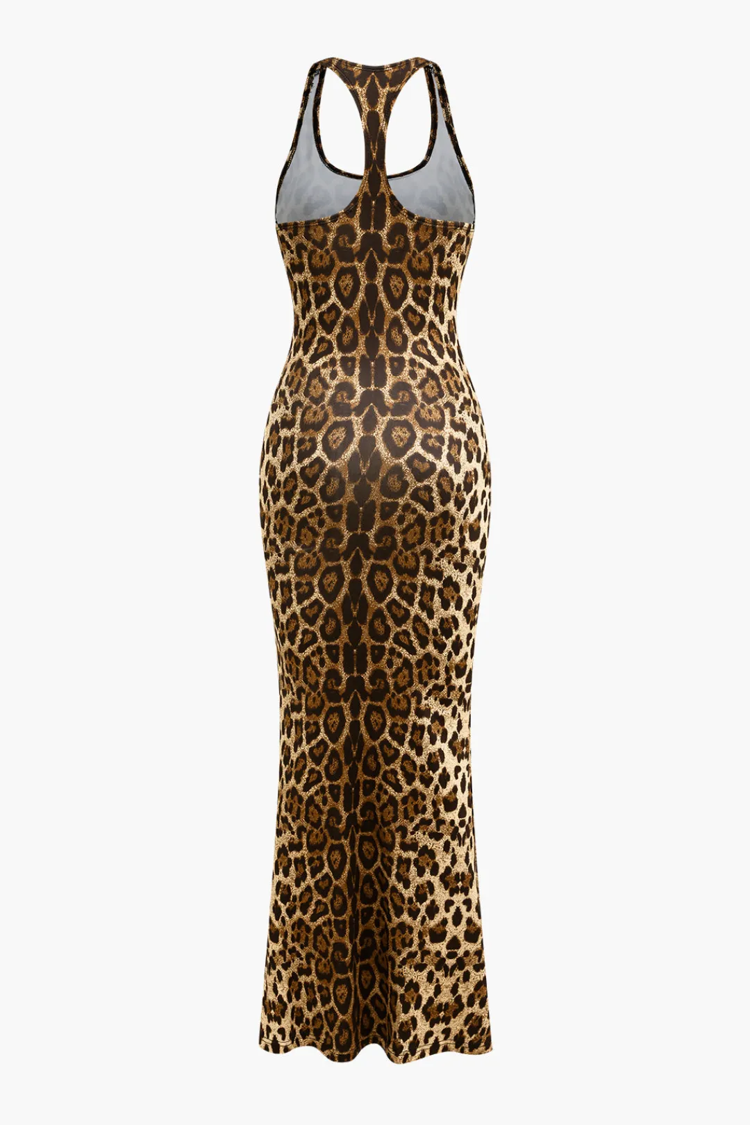 MICAS Maxi Dresses-Leopard Print Backless Sleeveless Maxi Dress Contrast Color