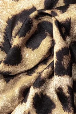 MICAS Maxi Dresses-Leopard Print Cross Chain Cowl Neck Slit Slip Maxi Dress LIGHT BROWN