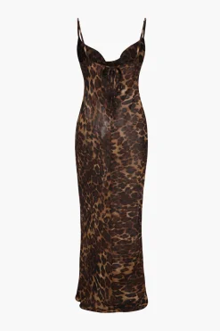 MICAS Maxi Dresses-Leopard Print Draped Maxi Dress BROWN