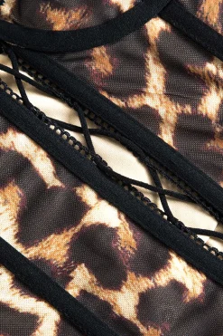 MICAS Corset & Bustier Tops-Leopard Print Lace-Up Bustier Top BLACK