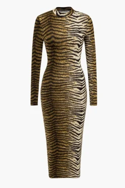 MICAS Long Sleeve Dresses|Midi Dresses-Leopard Print Long Sleeve Slim Midi Dress